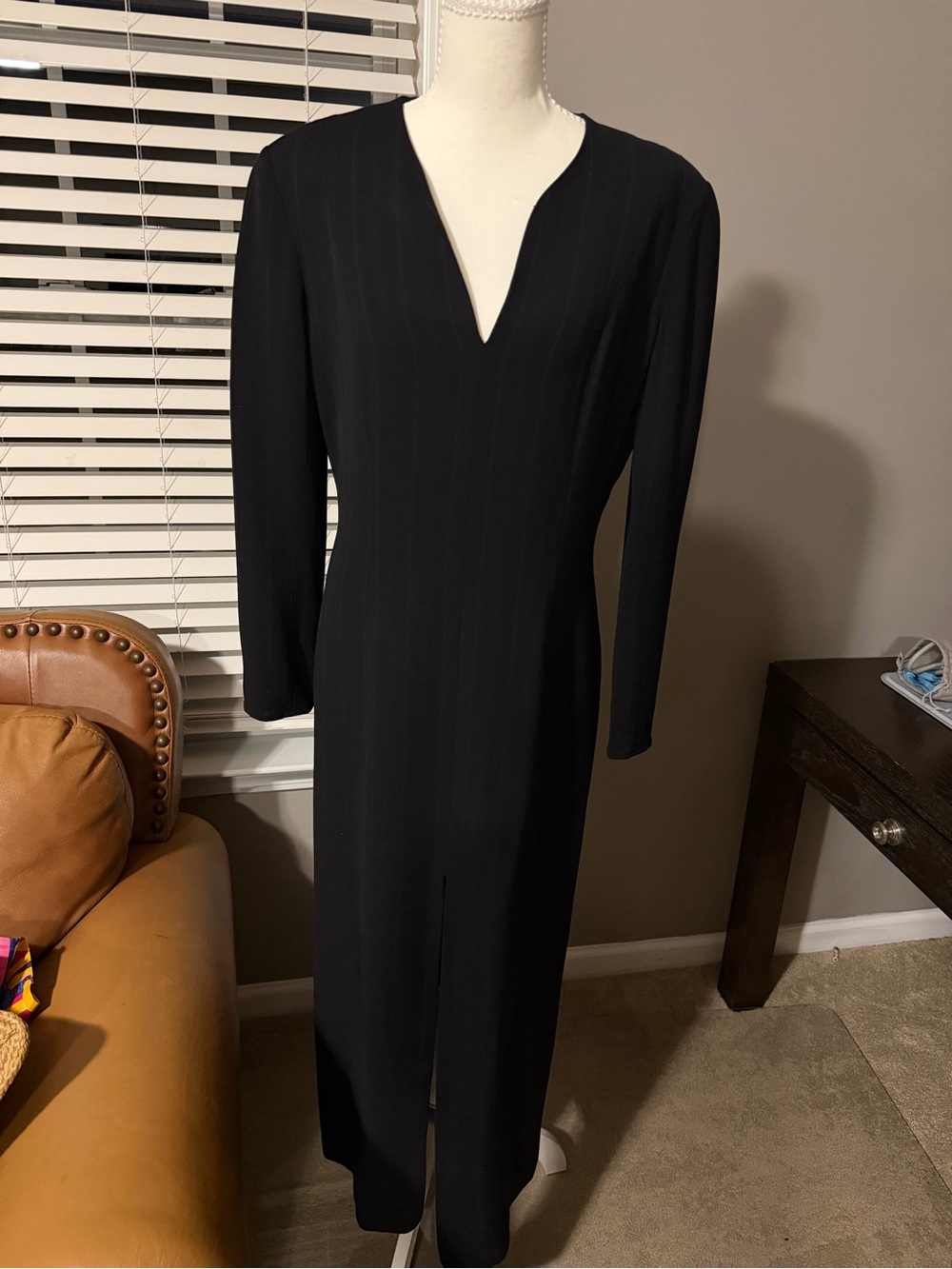 Giorgio Armani Sleek Black Long-Sleeve V-Notch Dress